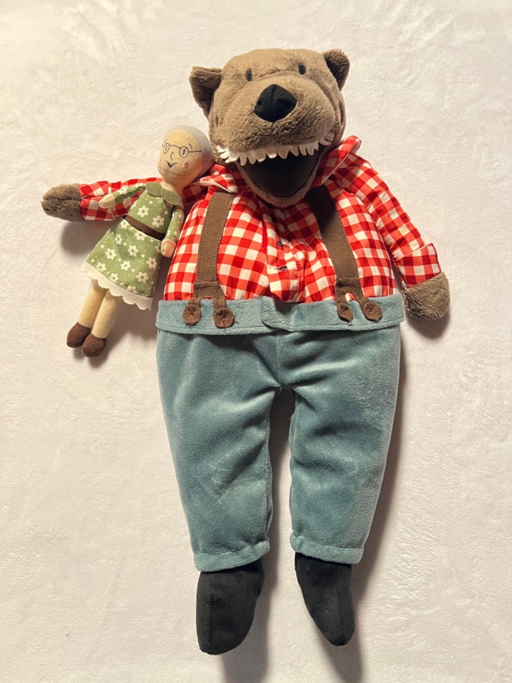 Big bag wolf Plush Wolf Doll and Granny - Red Check Shirt & Blue Pants